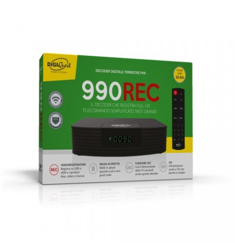 Digiquest DGQ990 HD - Decoder Terrestre Full HD REC - Doppio Telecomando