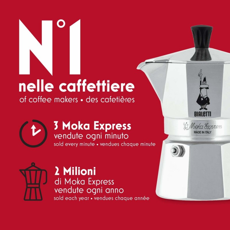 Bialetti Moka Express Cafetera italiana 0,2 L Aluminio, Negro