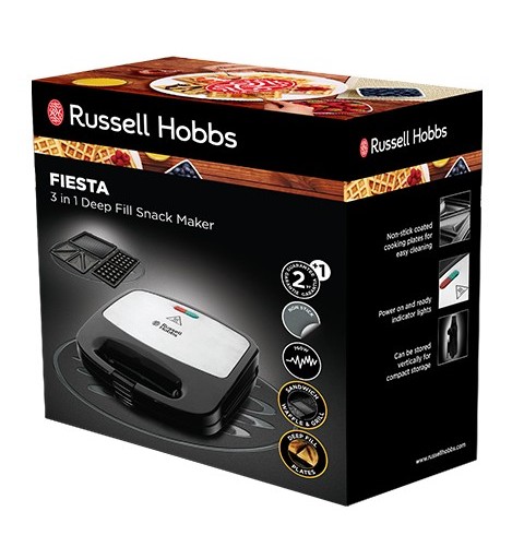 Russell Hobbs Fiesta gaufrier et appareil à croque-monsieur 750 W Noir, Acier inoxydable