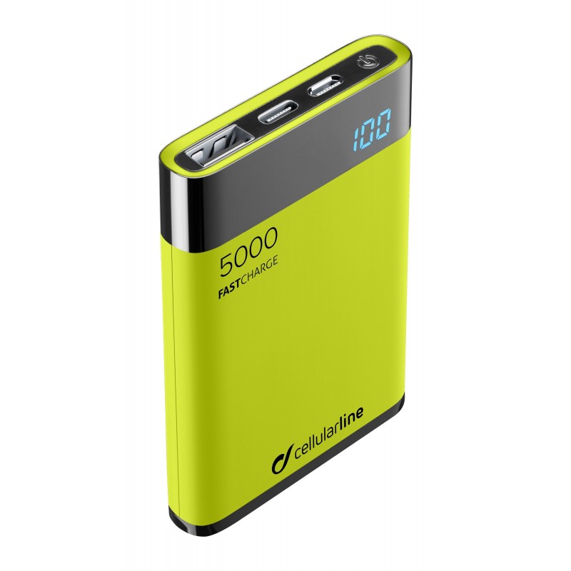 Cellularline FREEPMANTA5HD banque d'alimentation électrique Lithium Polymère (LiPo) 5000 mAh Gris, Citron vert