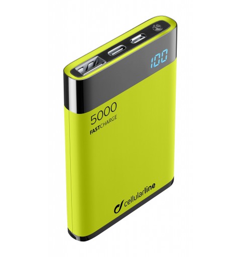 Cellularline FreePower Manta HD 5000 - Universal Caricabatterie portatile ultrapiccolo con celle ad alta densità Verde
