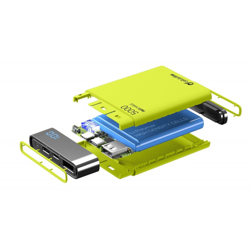 Cellularline FreePower Manta HD 5000 - Universal Caricabatterie portatile ultrapiccolo con celle ad alta densità Verde