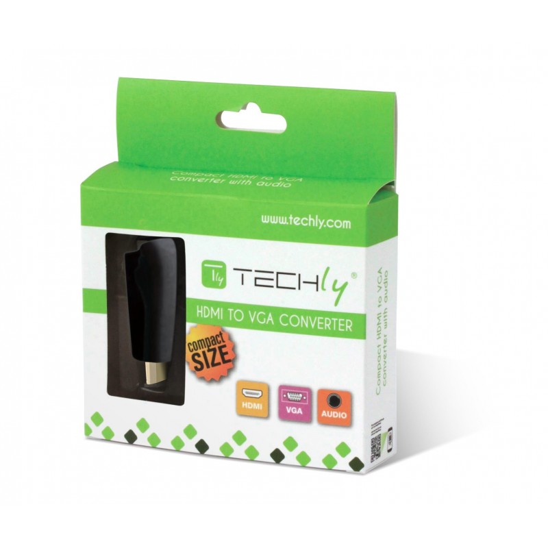 Techly IDATA HDMI-VGA2MABT cambiador de género para cable VGA, 3.5 mm Negro