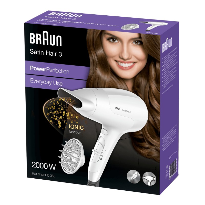Braun Asciugacapelli Satin Hair 3 PowerPerfection HD385 - Con tecnologia a ioni