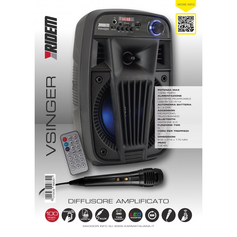 Karma Italiana V Singer Freistehende Lautsprecheranlage 12 W Schwarz