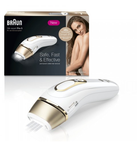 Braun Silk-expert Pro 5 PL5014 Epilatore Luce Pulsata, Bianco Oro, Corpo E Viso Con Rasoio Venus Smooth E Custodia Esclusiva
