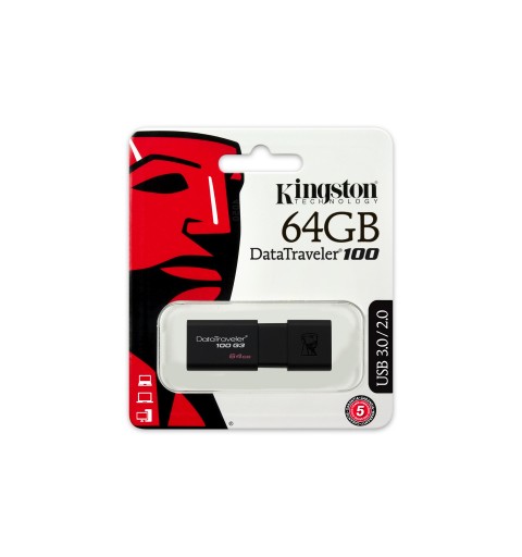 Kingston Technology DataTraveler 100 G3 unidad flash USB 64 GB USB tipo A 3.2 Gen 1 (3.1 Gen 1) Negro