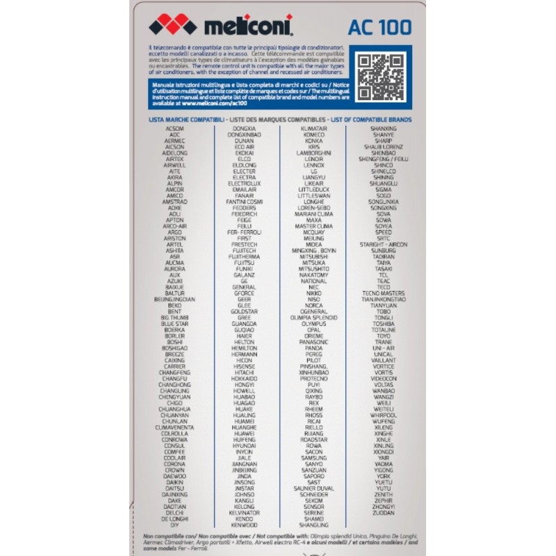 Meliconi AC 100 télécommande RF sans fil Climatiseur Appuyez sur les boutons