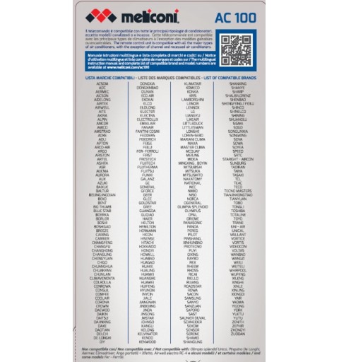 Meliconi AC 100 télécommande RF sans fil Climatiseur Appuyez sur les boutons