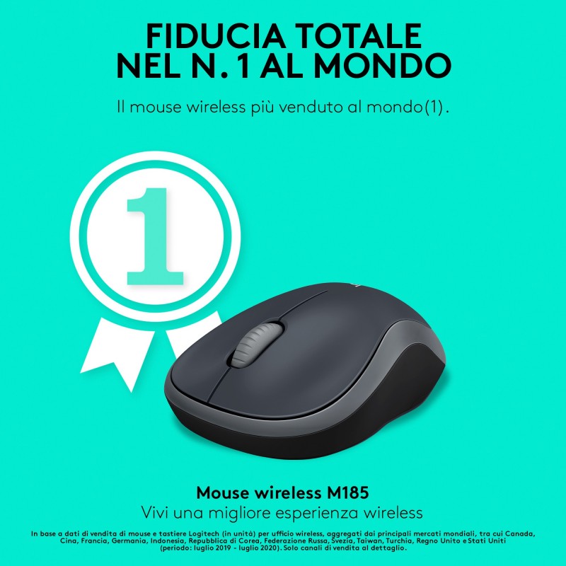 Logitech M185 Mouse Wireless, 2,4 GHz con Mini Ricevitore USB, Durata Batteria di 12 Mesi, Tracciamento Ottico 1000 DPI,