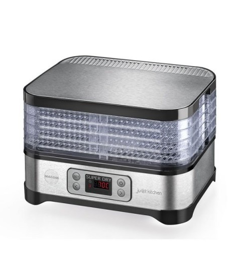 Macom Superdry Nero, Essiccatore in acciaio spazzolato, schermo lcd con temperatura regolabile e timer 450 W