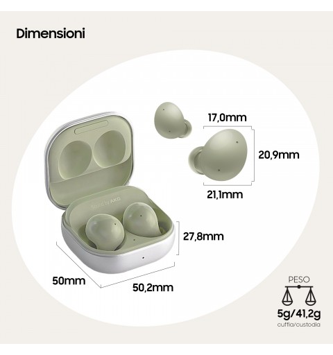 Samsung Galaxy Buds2 Auricolari Bluetooth Olive Batteria 472 mAh