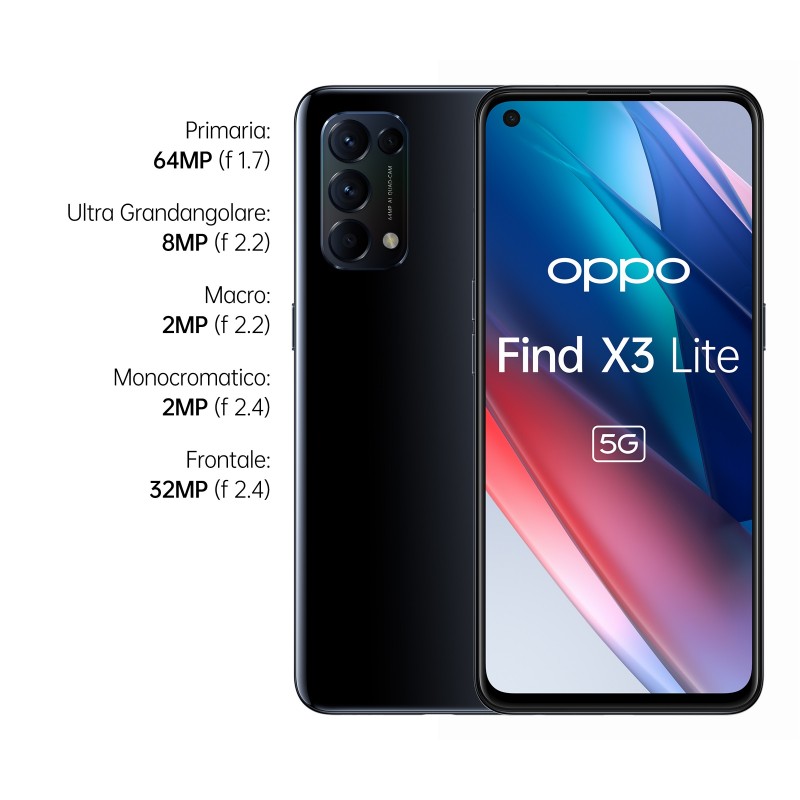 OPPO Find X3 Lite 16,3 cm (6.43") Double SIM ColorOS 11.1 5G USB Type-C 8 Go 128 Go 4300 mAh Noir
