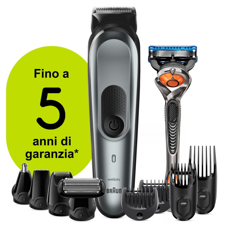Braun Regolabarba Uomo MGK7221 Rifinitore 10-In-1, Rifinitore Corpo E Tagliacapelli, Progettato Per Durare Il Doppio*, Grigio