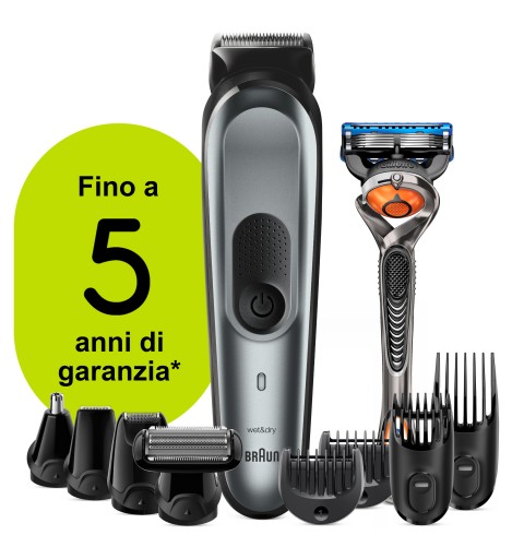 Braun Regolabarba Uomo MGK7221 Rifinitore 10-In-1, Rifinitore Corpo E Tagliacapelli, Progettato Per Durare Il Doppio*, Grigio