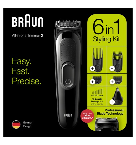 Braun 6-in-1 MGK3220 Men Beard Trimmer, Face, Ear & Nose Trimmer & Hair Clipper, Black