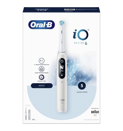 Oral-B iO - 6 - Spazzolino Elettrico Ricaricabile Bianco con Custodia da Viaggio