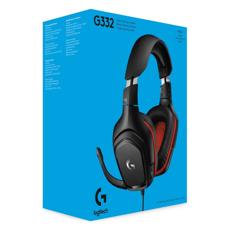 Logitech G G332 Wired Gaming Headset Auricolare Cablato A Padiglione Giocare Nero, Rosso