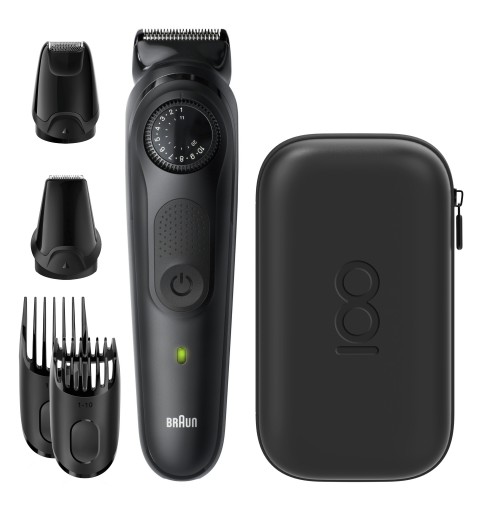 Braun BeardTrimmer BT7 Regolabarba, Tagliacapelli, Design Edition Con Custodia Da Viaggio - Nero