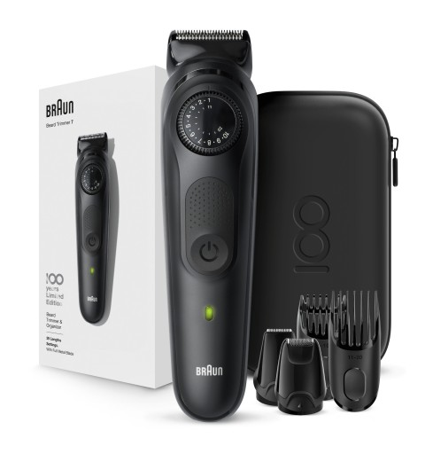Braun BeardTrimmer BT7 Regolabarba, Tagliacapelli, Design Edition Con Custodia Da Viaggio - Nero