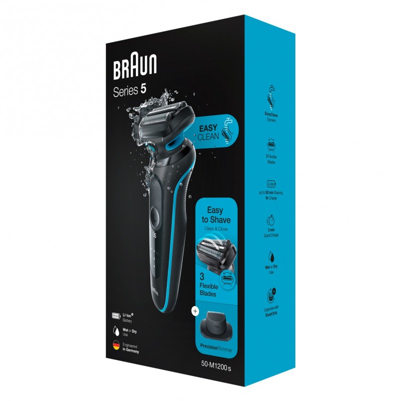 Braun Series 5 50-M1200S afeitadora Máquina de afeitar de láminas Recortadora Negro, Azul