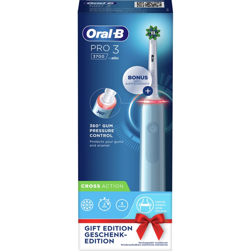 Oral-B Pro 3 80332162 Elektrische Zahnbürste Erwachsener Rotierende-vibrierende Zahnbürste Blau, Weiß
