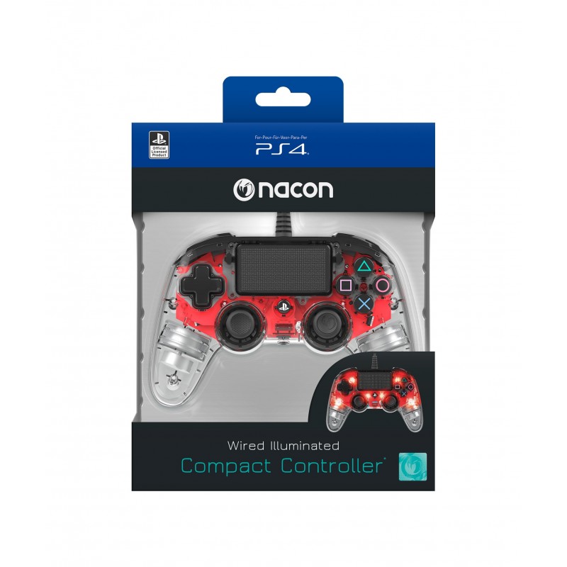 NACON PS4OFCPADCLRED mando y volante Rojo, Transparente Gamepad Analógico Digital PlayStation 4