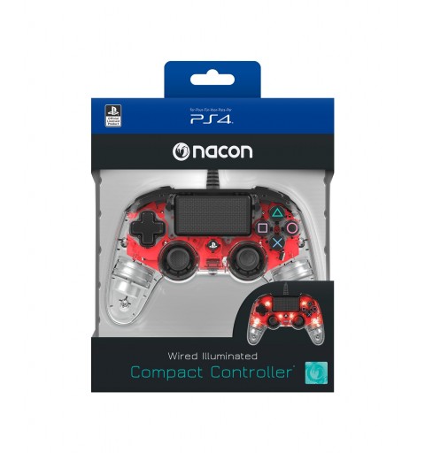 NACON PS4OFCPADCLRED mando y volante Rojo, Transparente Gamepad Analógico Digital PlayStation 4