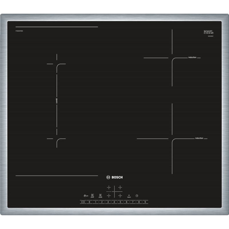 Bosch Serie 6 PVS645FB5E plaque Noir, Acier inoxydable Intégré (placement) 60 cm Plaque avec zone à induction 4 zone(s)