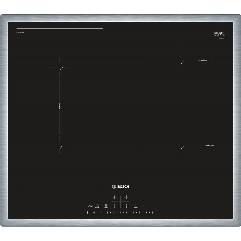 Bosch Serie 6 PVS645FB5E Kochfeld Schwarz, Edelstahl Integriert 60 cm Zonen-Induktionskochfeld 4 Zone(n)