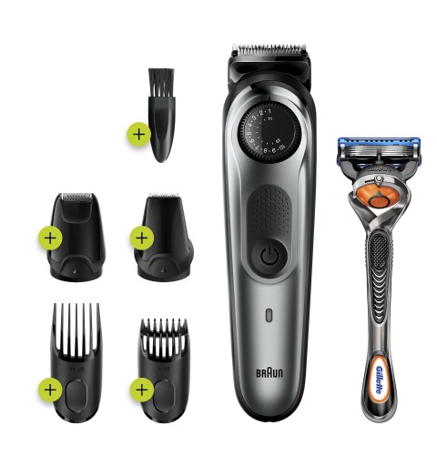 Braun BeardTrimmer Beard Trimmer BT7220 Men Trimmer & Hair Clipper, 39 Length Settings, Black Grey Metal