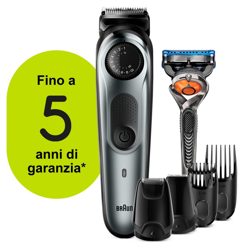 Braun BeardTrimmer Beard Trimmer BT7220 Men Trimmer & Hair Clipper, 39 Length Settings, Black Grey Metal