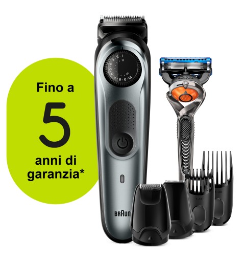 Braun BeardTrimmer Beard Trimmer BT7220 Men Trimmer & Hair Clipper, 39 Length Settings, Black Grey Metal