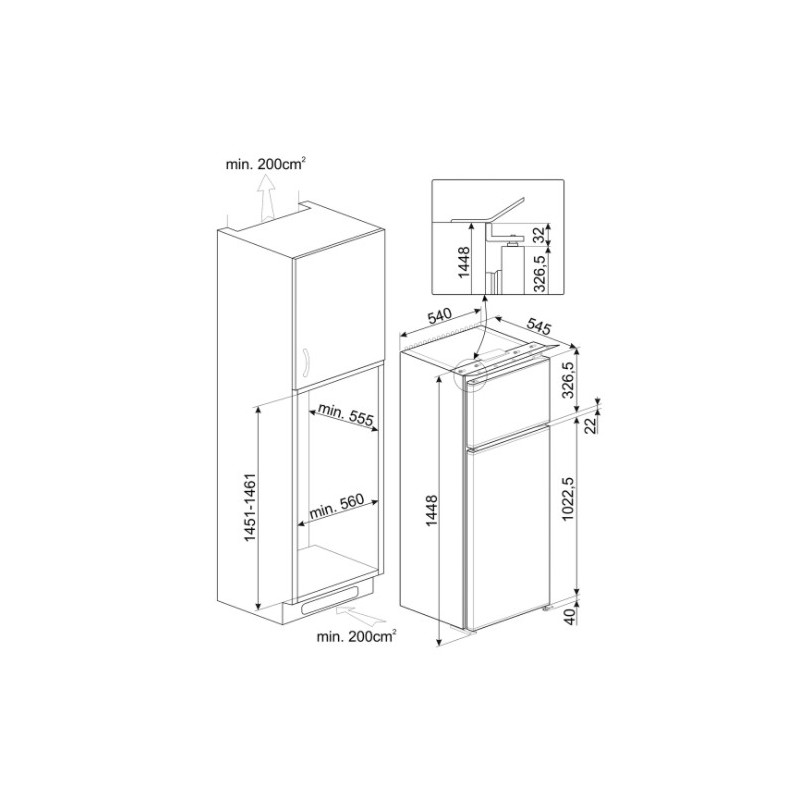 Smeg D8140F réfrigérateur-congélateur Intégré (placement) 220 L F Blanc