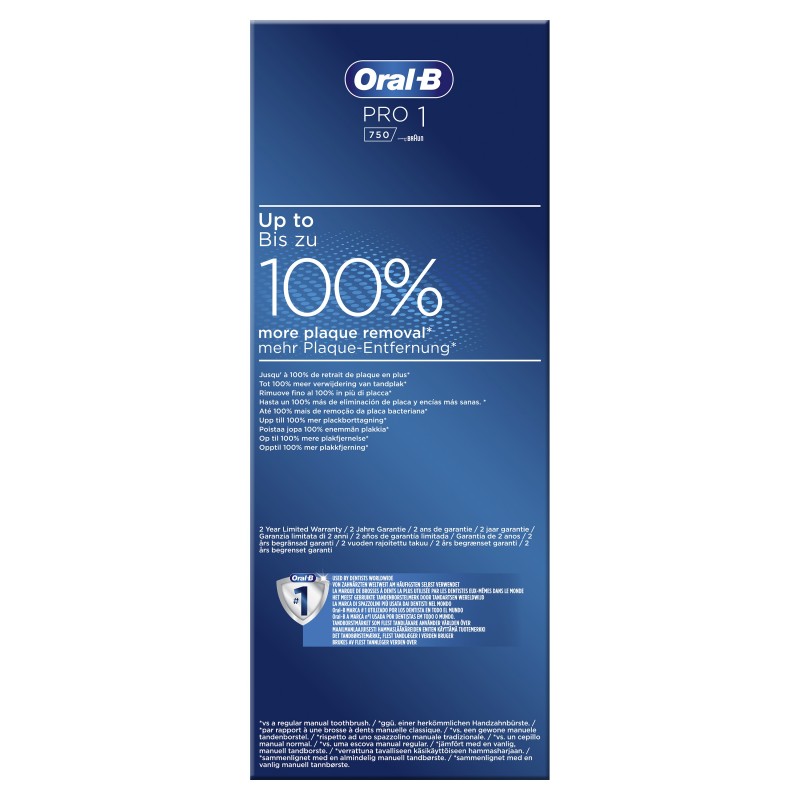 Oral-B PRO 1-750 Spazzolino Elettrico Ricaricabile Di Braun, 1 Testina, 1 Custodia Da Viaggio In Regalo