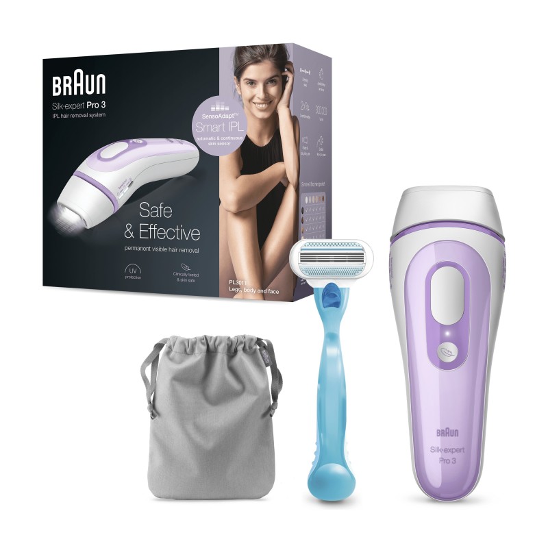 Braun Silk-expert Pro 3 PL3011 Epilatore A Luce Pulsata IPL Bianco E Lilla, Con Rasoio Venus Original E Custodia Esclusiva