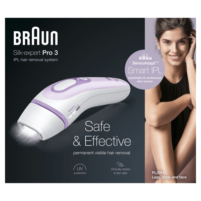 Braun Silk-expert Pro 3 PL3011 Epilatore A Luce Pulsata IPL Bianco E Lilla, Con Rasoio Venus Original E Custodia Esclusiva