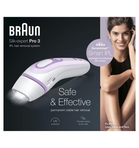 Braun Silk-expert Pro 3 PL3011 Epilatore A Luce Pulsata IPL Bianco E Lilla, Con Rasoio Venus Original E Custodia Esclusiva