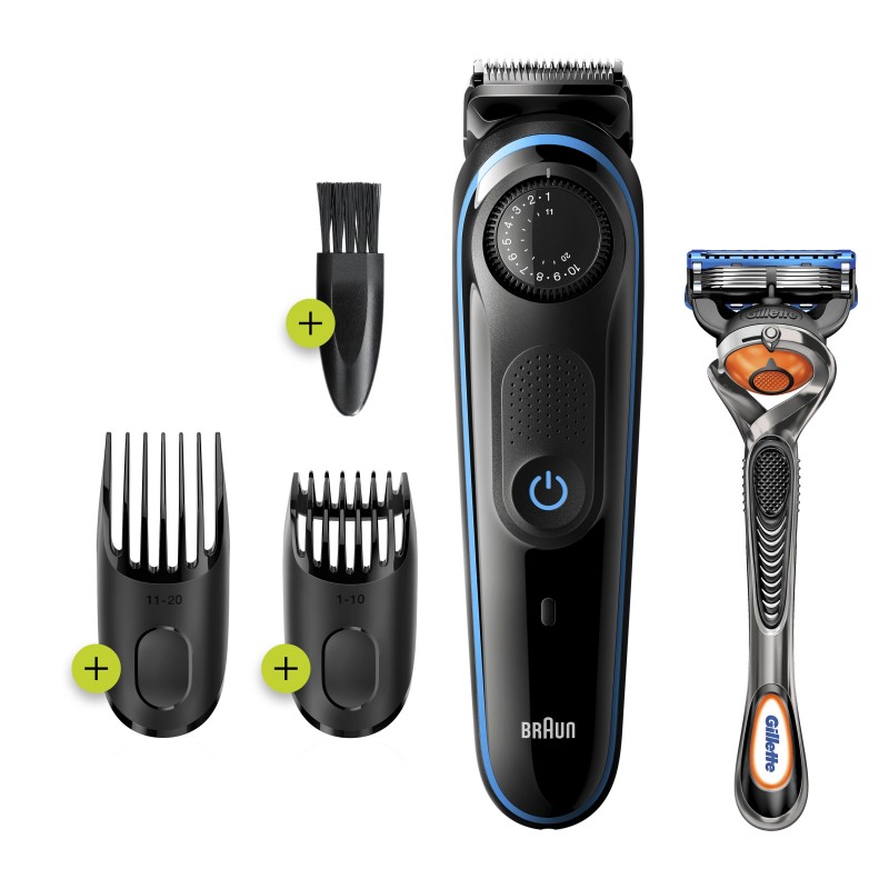 Braun BeardTrimmer BT3240 Regolabarba Uomo, Rifinitore E Tagliacapelli Con 39 Impostazioni Di Lunghezza. Nero Blu