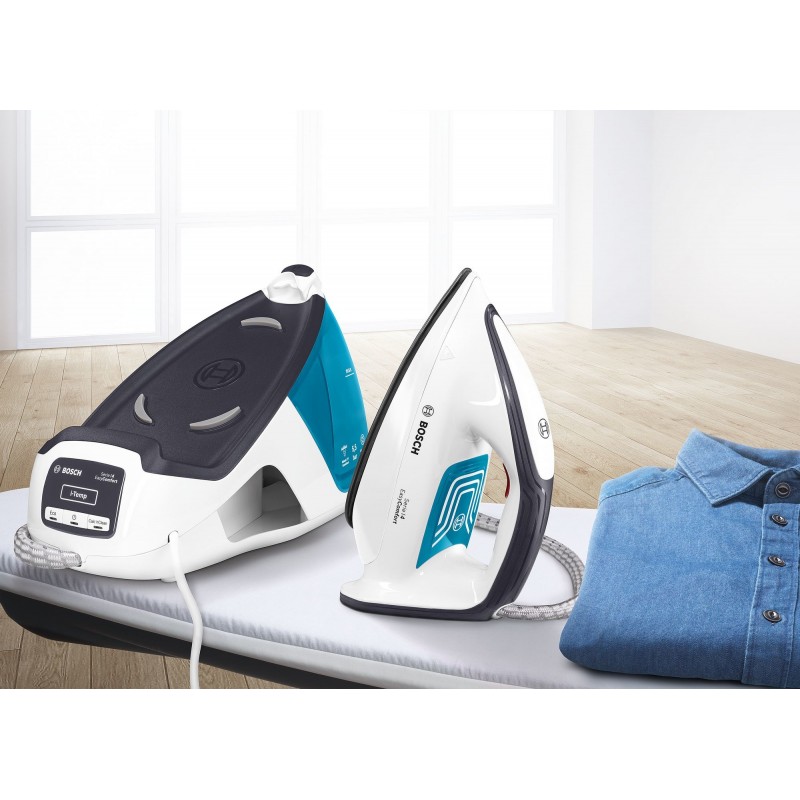 Bosch Serie 4 TDS4050 estación plancha al vapor 2400 W 1,4 L Suela Ceranium Glissée Azul, Blanco