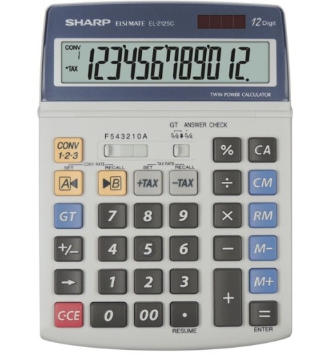 Sharp EL2125C calculatrice Bureau Calculatrice financière Noir, Bleu, Gris