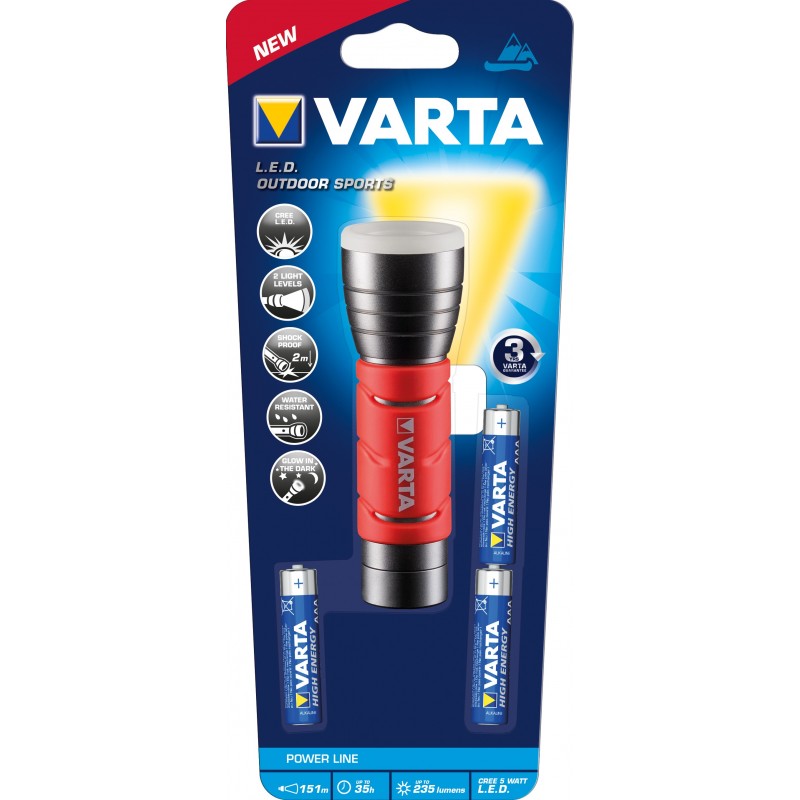 Varta 17627101421 Black, Red Hand flashlight LED