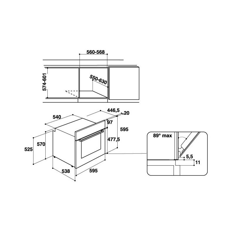 Hotpoint 3AF 534 H IX HA 71 L 5800 W A Nero, Acciaio inossidabile