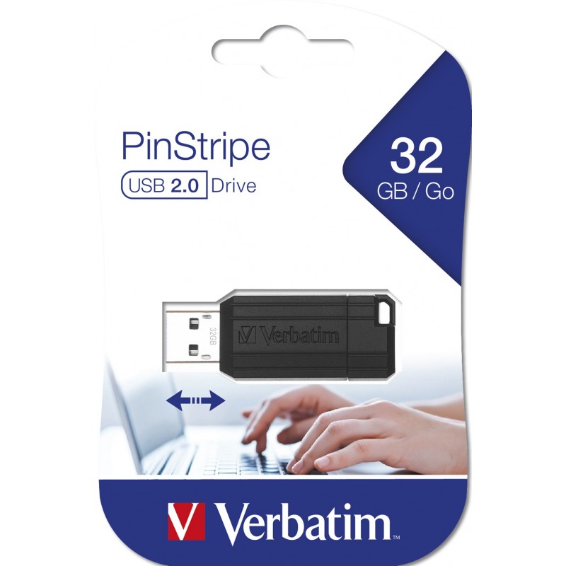 Verbatim Micro-clé USBPinStripe de 32 Go - noire