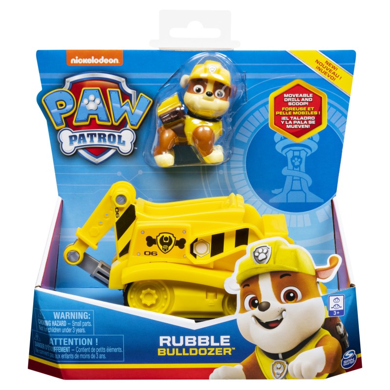 PAW Patrol PATRULLA CANINA - EXCAVADORA + FIGURA RUBBLE - Excavadora Juguete para Niños con 1 Figura Rubble Patrulla Canina -