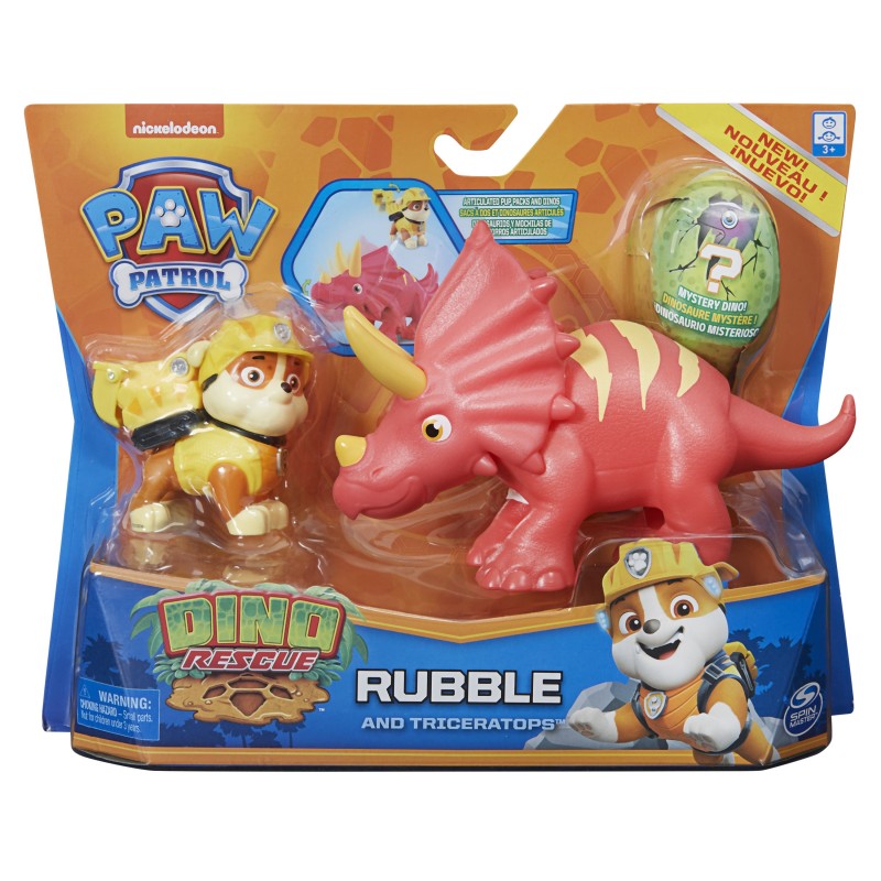 PAW Patrol , Dino Rescue Rubble and Dinosaur Action Figure Set, for Kids Aged 3 and up