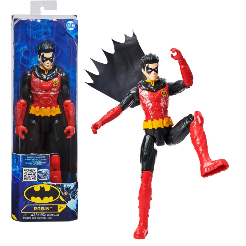 DC Comics 12-inch Robin Action Figure (Red Black Suit), Kids Toys for Boys Aged 3 and up
