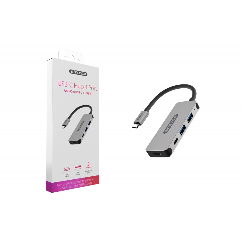 Sitecom CN-384 interface hub USB 3.2 Gen 1 (3.1 Gen 1) Type-C 5000 Mbit s Aluminium, Black
