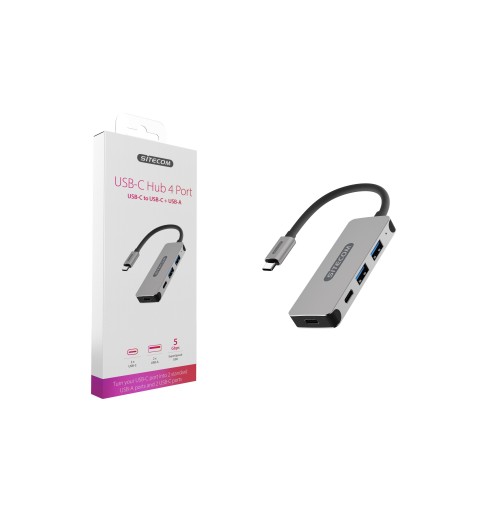 Sitecom CN-384 interface hub USB 3.2 Gen 1 (3.1 Gen 1) Type-C 5000 Mbit s Aluminium, Black