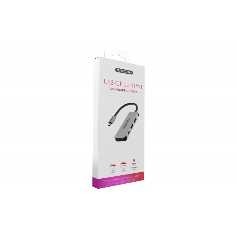 Sitecom CN-384 hub di interfaccia USB 3.2 Gen 1 (3.1 Gen 1) Type-C 5000 Mbit s Alluminio, Nero